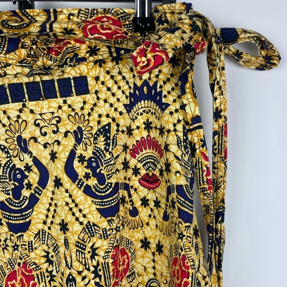 Vintage 100% Cotton Yellow African Egyptian Traditional Printed Wrap Skirt - Picture 5 of 8